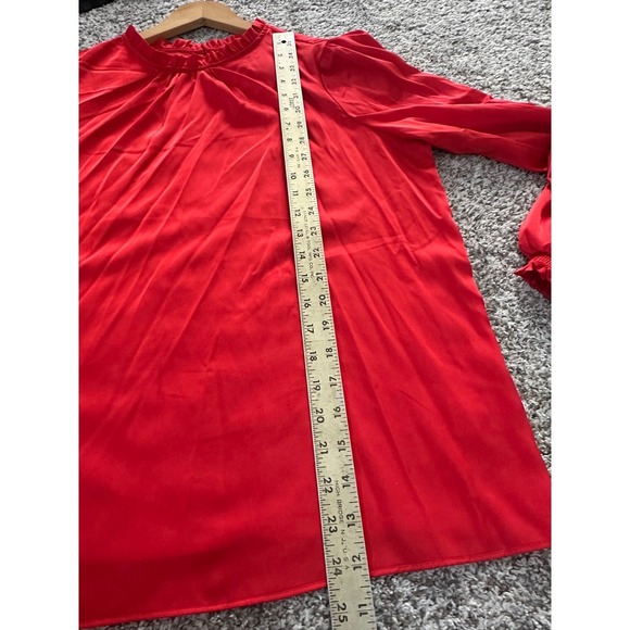 Cupcakes and Cashmere Red Blouse Long Sleeve Ruffle Neck Womens Size L - Picture 8 of 8